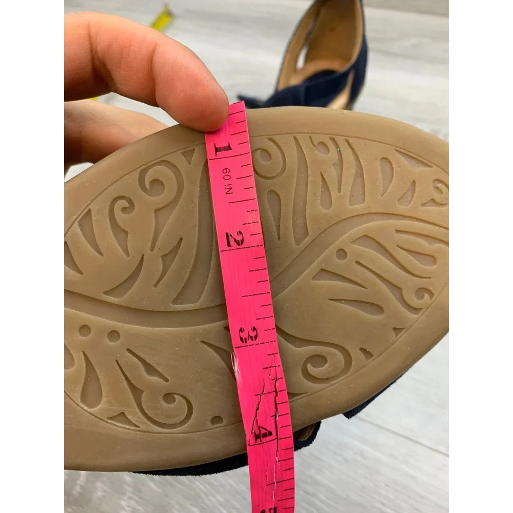 Earth Cheverly Women's Blue Suede Pleated Wedge Sandals 11 W Comfort Shoes